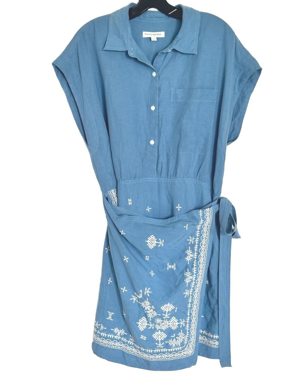 Banana Republic Embroidered Tencel™-Linen Boho Western Wrap Dress - M